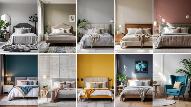 Collage de 10 dormitorios modernos decorados con diferentes paletas de colores, mostrando ideas para transformar espacios con estilo natural y contemporáneo.